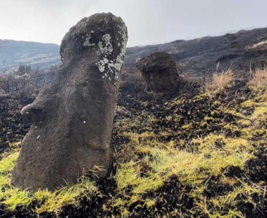 The famous moai statues of Easter Island have been damaged by a fire that is under investigation. Source: Municipality of Rapa Nui 
