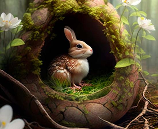 Easter egg and rabbit. Source: Milenko / Adobe Stock.