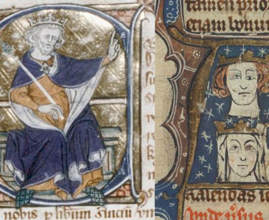 On Left – Early fourteenth-century manuscript showing Edward I. On Right – Early fourteenth-century manuscript showing Edward I and his wife Eleanor