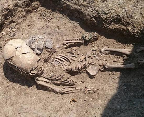 The remains of the toddler with an elongated skull in Crimea. Credit: Archaeology Fund