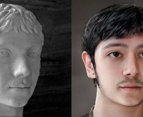 Roman Emperor Elagabalus bust, with a modern photo realistic reconstruction of his likeness based on this. Source: Left, © José Luiz Bernardes Ribeiro/CC BY-SA 4.0 ; Right, Daniel Voshart/ CC BY-NC-SA 4.0