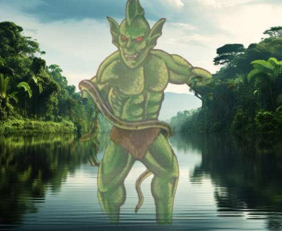 Tropical rainforest around river covered with mist. 