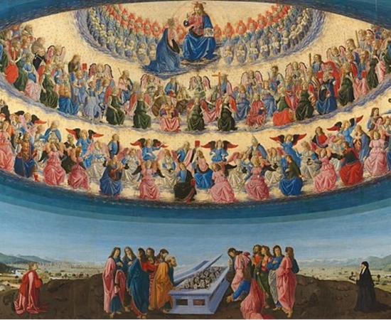 The painting of the three orders of the Angelic Hierarchy in all their glory: “Assumption of the Virgin” by Botticini, 1475