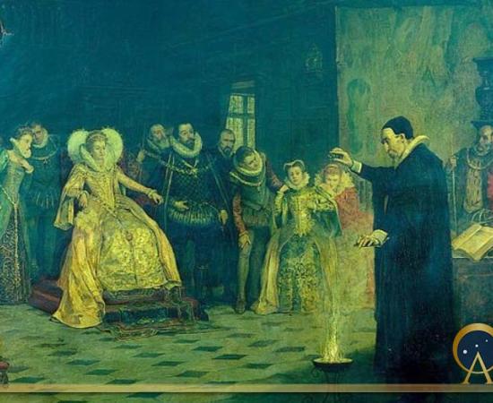 John Dee demonstrating an experiment before Queen Elizabeth I (Wellcome Images/ CC BY-SA 4.0)
