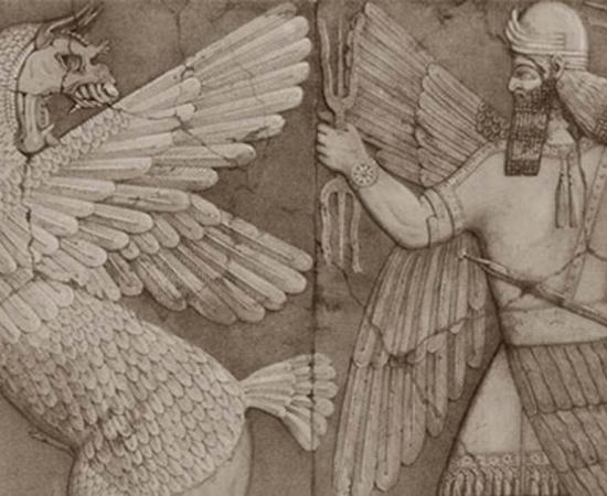Sumerian chaos monster and sun god 