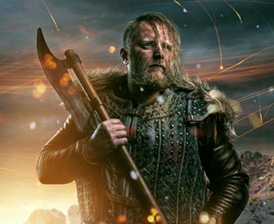 A Viking warrior with an axe. Eric Bloodaxe raided around Britain before settling in to a kingship there.