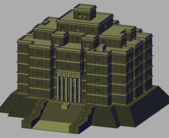 Three-dimensional CAD model showing the structural design at Grat Be’al Gibri Palace in Yeha, Ethiopia.