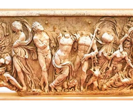 A Roman sarcophagus that was once used as a garden ornament is now restored and displayed in Blenheim Palace. 