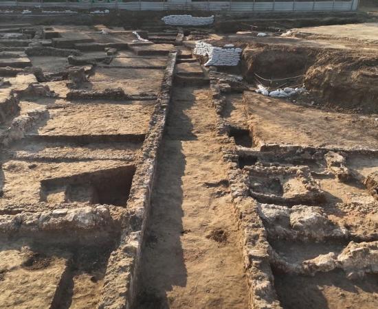 Extensive architectural remains of the approximately 1,300-year-old complex uncovered near Winter Stadium in Ramat Gan, Israel.