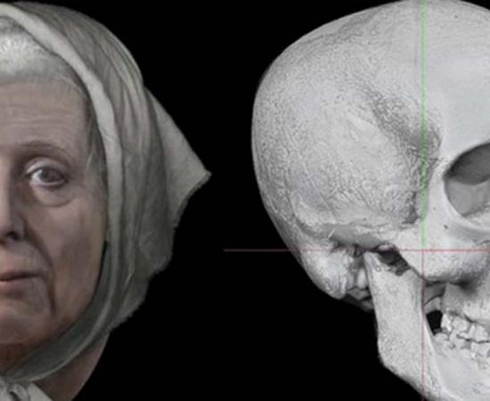 Left: Lilias reconstructed face as she may have looked when alive. (Dundee University) Right: 3D imagery created from the photo of Adie’s skull. (National Library of Scotland)