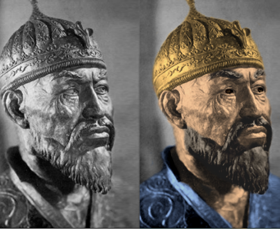 Facial reconstruction of Timur based on osteological analysis conducted by Soviet anthropologist Mikhail Gerasimov following the 1941 excavation of the tomb at Gur-e-Amir, Samarkand, Uzbekistan