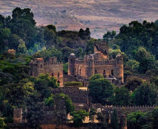 Aerial view of Fasil Ghebbi castle or fortress in Gondar, Ethiopia. 		Source: ondrejprosicky / Adobe Stock
