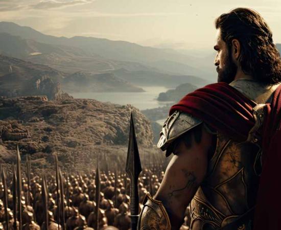 King Leonidas, standing in front of 300 Spartan soldiers. Source: Ferenc/ Adobe Stock
