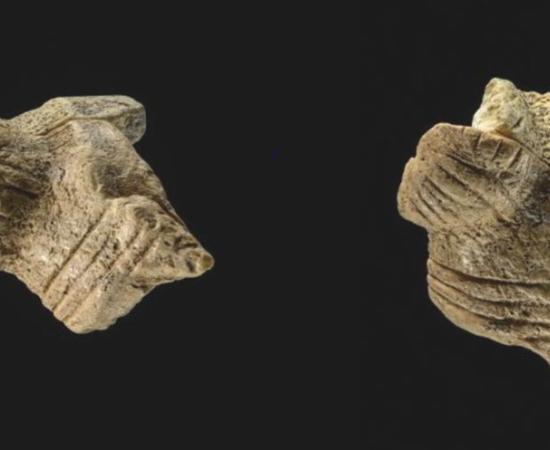 Fragments of a female figurine from Hohle Fels in south-western Germany dating to the Aurignacian period roughly 40,000 years ago. Images: J. Lipták/University of Tübingen.
