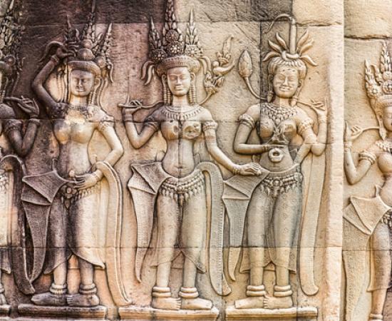 Apsara sculpture on the wall of Angkor Wat, Seam Reap, Cambodia.