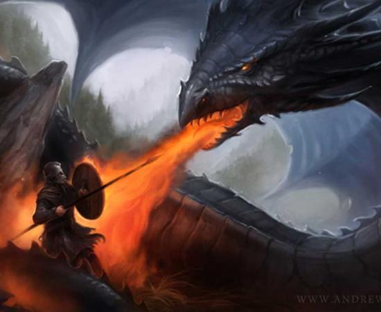 Beowulf against the dragon.