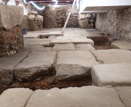 Roman Forum pavement at the Barcelona hotel site.