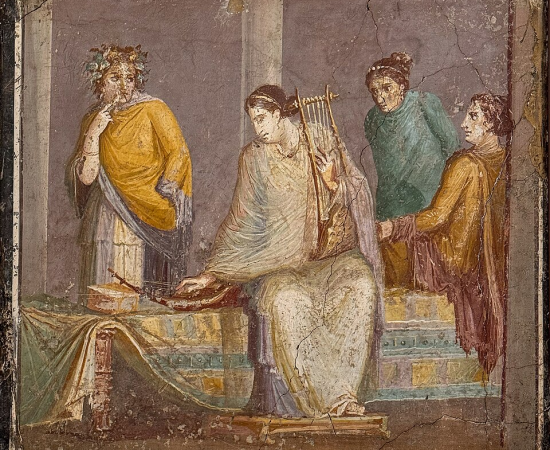 Fresco of women listening to a musical performance