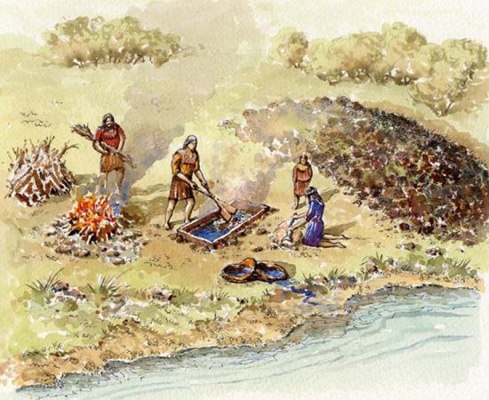 A burnt mound in use.