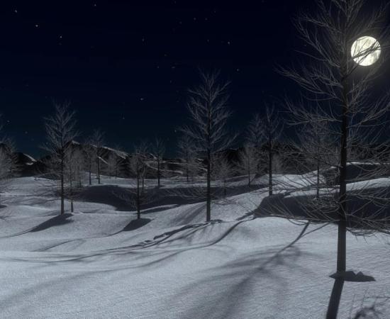 Full moon over a winter landscape