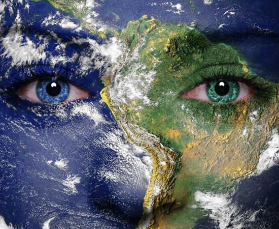 Earth painted on face. Elements of this image furnished by NASA. Gaia reminds us of our connection with the living Earth. 