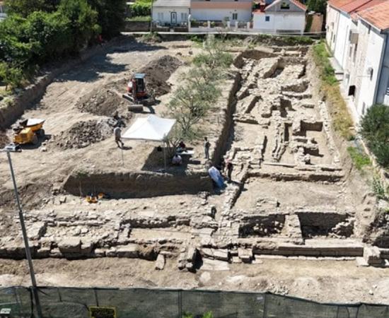 An aerial view of the ancient Greek rampart found in Stobreč, Croatia.