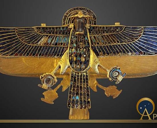 Ram-headed falcon amulet, gold, lapis lazuli, turquoise and carnelian. (1254 BC) Department of Egyptian Antiquities of the Louvre (Rama/ CC BY-SA 3.0)