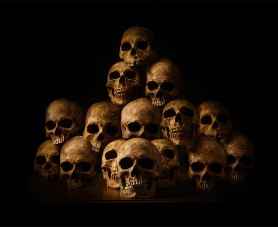 Representation of genocides with photo of stacked human skulls.      Source: papi8888 / Adobe stock.