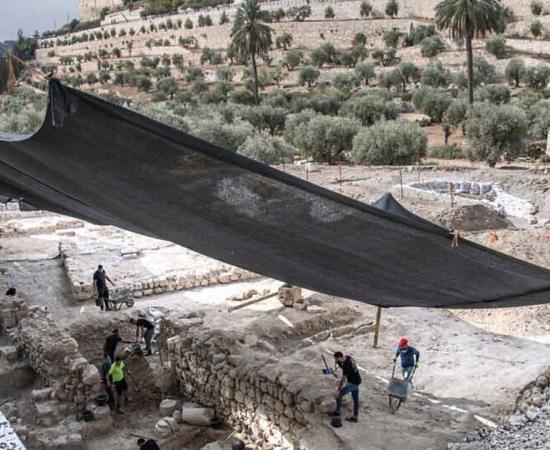 The Gethsemane garden area archaeological site where the ritual baths were found (far left just beyond the frame of this image).