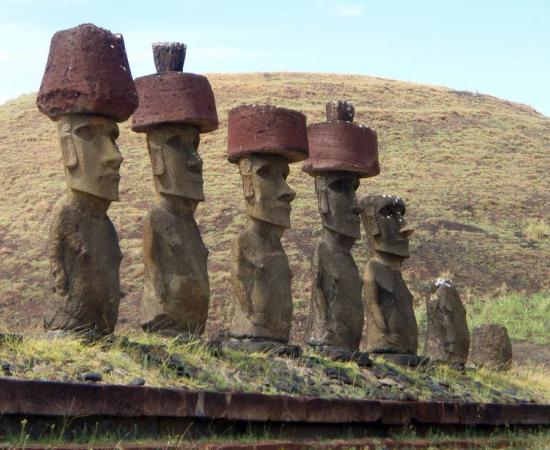 Maoi statues of Easter Island with Pukao 