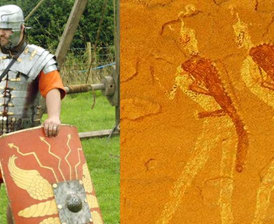 Deriv; Left, Roman legionnaire reenactor in period gear. Right, Jabbaren rock painting (Via author)
