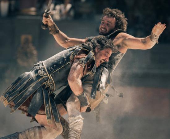 Pedro Pascal plays General Acacius and Paul Mescal plays Lucius in Gladiator II