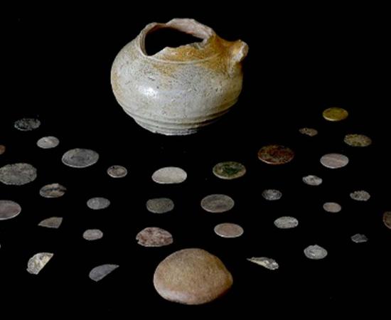 The Glencoe hoard of coins consists of European pottery as well as silver and bronze coins. Source: ©Gareth Beale/University of Glasgow