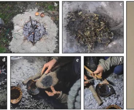The researchers built and tested a replica of the hearth, and after about four hours of work, they had enough resin to attach two stone points to spears