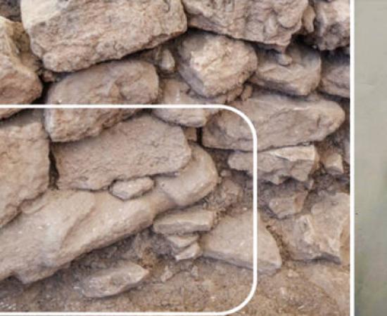 The statue found at the base of a wall at Gobekli Tepe.