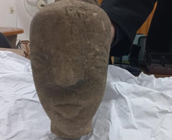 The Goddess Anat head recently discovered by a farmer in the Gaza Strip.	Source: WAFA