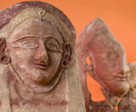 Four heads have been pieced together from shards of pottery at ancient Porphyreon in Lebanon. Top image is of the best preserved. Another is partially complete, and the other two are very incomplete. 