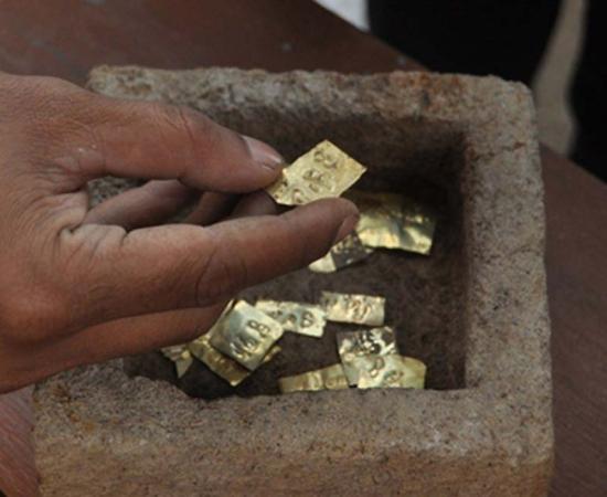 22 Ancient Gold Plates Inscribed with Names of Gods Unearthed in Stone Box in Java 