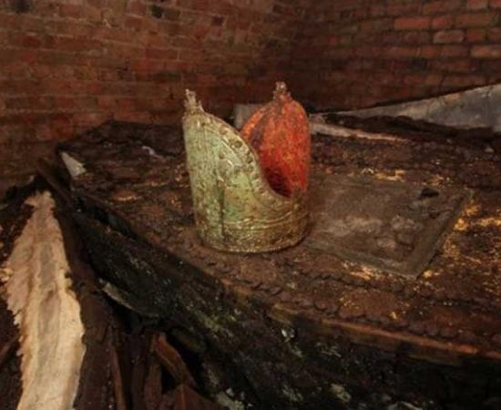 Archbishops were buried with painted, gilded, funerary mitres placed on their coffins