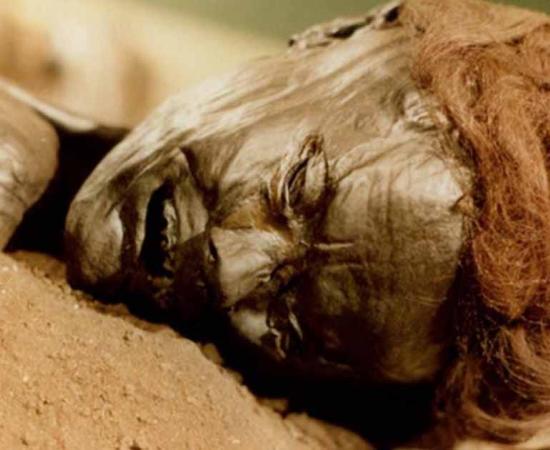 The face of the bog body known as Grauballe man. Source: Public domain