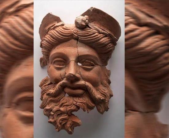 The Greek god mask of Dionysus recently unearthed in an ancient Lydian kitchen in western Turkey.               Source: Anadolu Agency