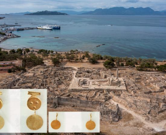 Aerial view of the archaeological site of Kolona, Aegina, where the gold hoard was discovered.
