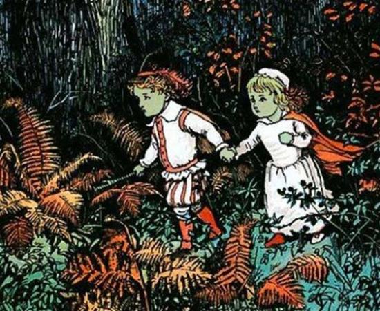 The Green Children of Woolpit, created from Babes in the Wood illustration by Randolph Caldecott. Source: Project Gutenberg / Public Domain