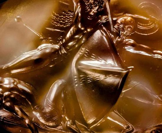 Griffin warrior carved stone. Credit: J. Vanderpool, Department of Classics, University of Cincinnati.