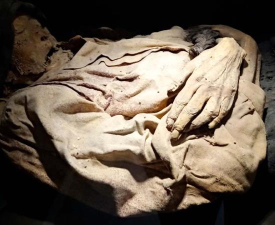 The mummy of a baby in the museum. (CC BY SA 4.0 )