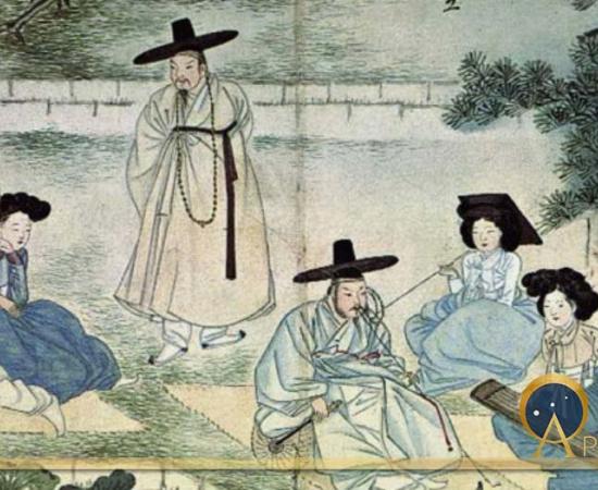 Resounding geomungo, praiseworthy lotus from Hyewon pungsokdo (1805).Gansong Art Museum in Seoul, South Korea (Public Domain)