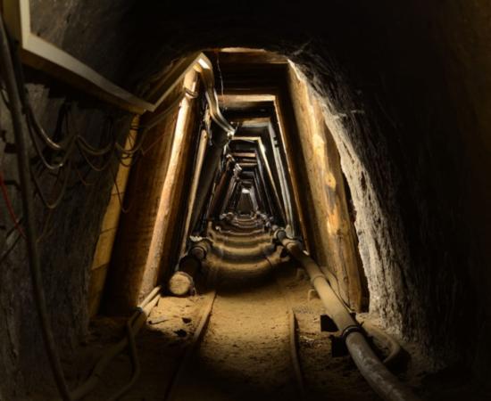 View along a tunnel inside the Hallstatt salt mine.