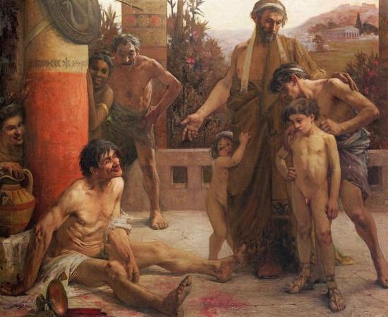 Spartan points to a Helot