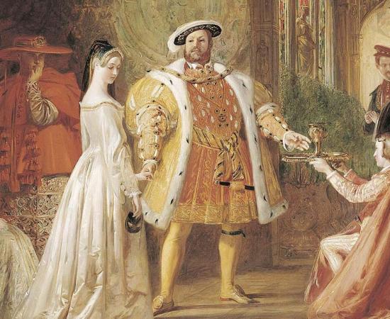 Henry VIII shares a drink with Anne Boleyn, after Daniel Maclise, but she was soon to lose her head as Henry revolted against Catholic divorce laws. (Mike Licht / CC BY 2.0)