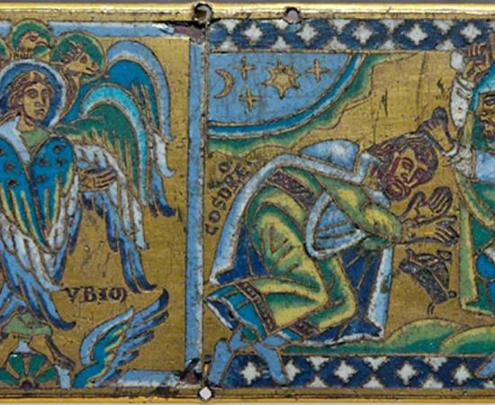 Heraclius is depicted beheading Choroses, the Persian king as Cherubim angels look on. 